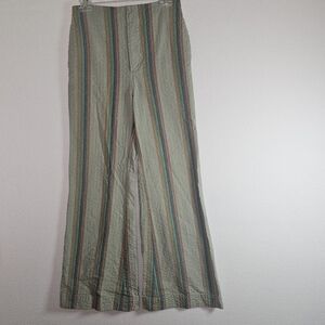 Free People Womens Pants 4 Striped Green Wide Leg Boho,Hippie,Vacation